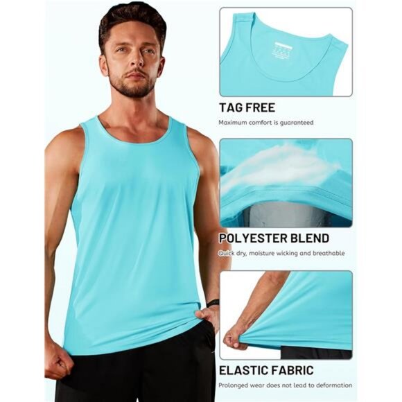 Men's Workout Tank Tops Sleeveless UPF 50+ Summer Sun Shirts Quick Dry - Picture 6 of 7
